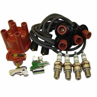 spark plugs, spark plug wires, distributor cap, distributor rotor