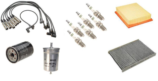 ignition wire, spark plugs, distributor cap, distributor rotor, air filter, pollen filter
